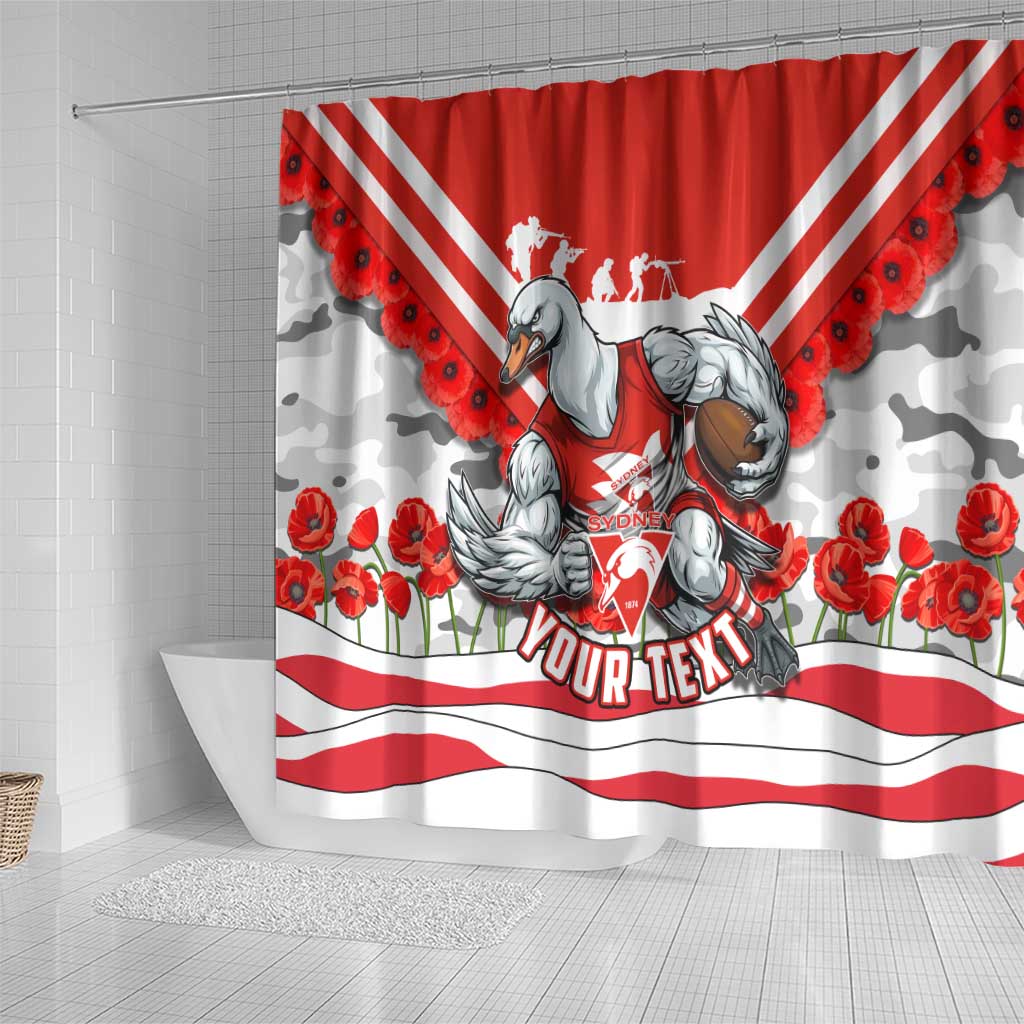 Personalised Sydney Swans ANZAC Shower Curtain Military Remembrance Australian Football Mascot Camouflage
