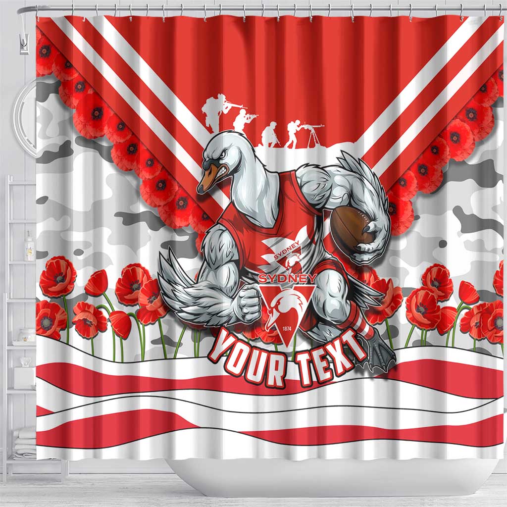 Personalised Sydney Swans ANZAC Shower Curtain Military Remembrance Australian Football Mascot Camouflage