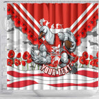 Personalised Sydney Swans ANZAC Shower Curtain Military Remembrance Australian Football Mascot Camouflage