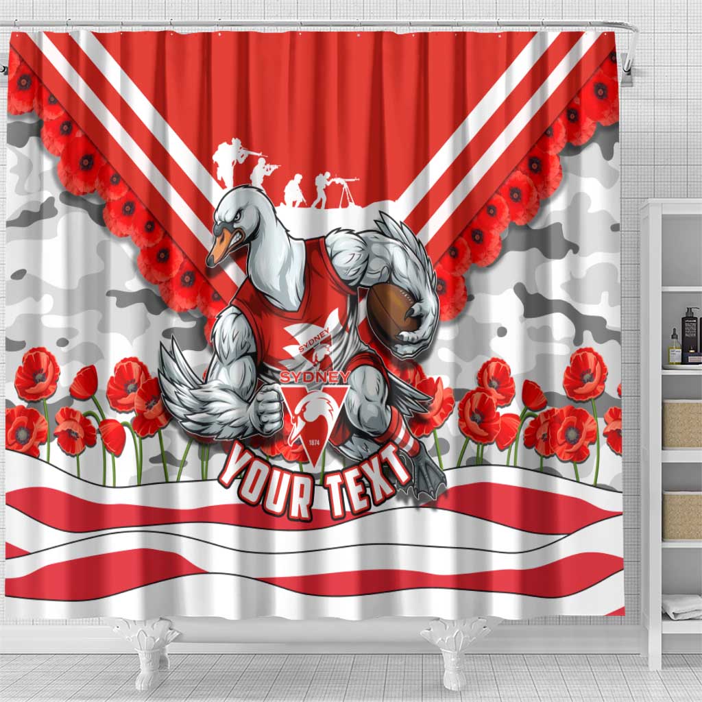 Personalised Sydney Swans ANZAC Shower Curtain Military Remembrance Australian Football Mascot Camouflage