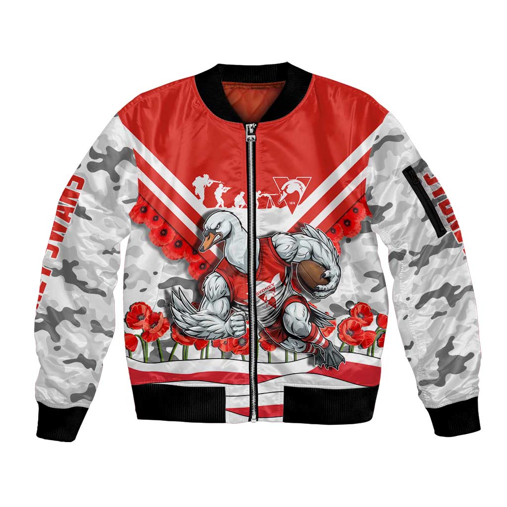 Personalised Sydney Swans ANZAC Sleeve Zip Bomber Jacket Military Remembrance Australian Football Mascot Camouflage