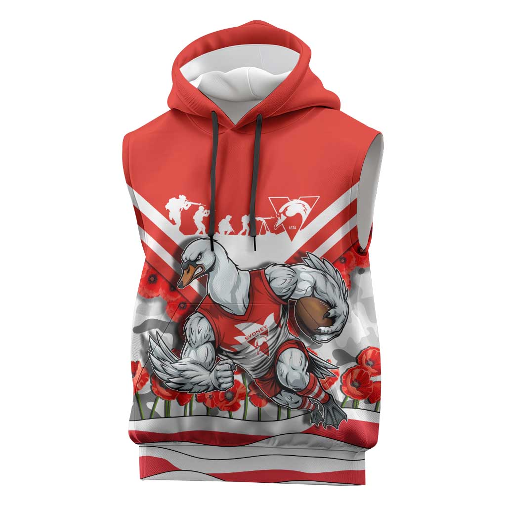 Personalised Sydney Swans ANZAC Sleeveless Hoodie Military Remembrance Australian Football Mascot Camouflage