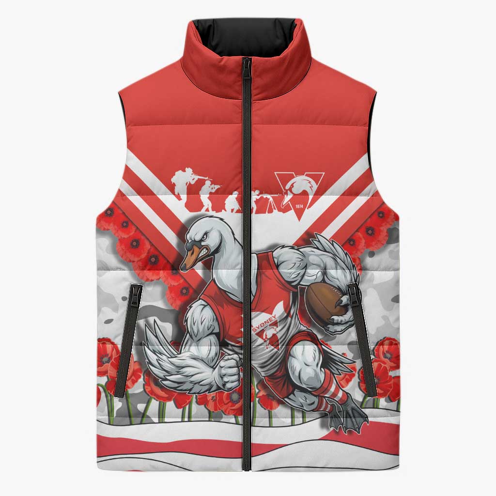 Personalised Sydney Swans ANZAC Sleeveless Puffer Jacket Military Remembrance Australian Football Mascot Camouflage