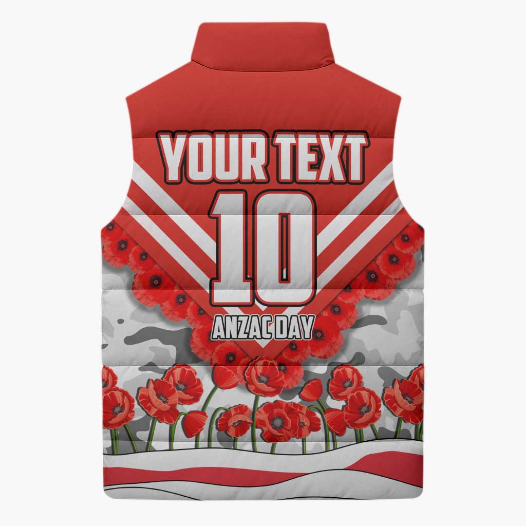 Personalised Sydney Swans ANZAC Sleeveless Puffer Jacket Military Remembrance Australian Football Mascot Camouflage