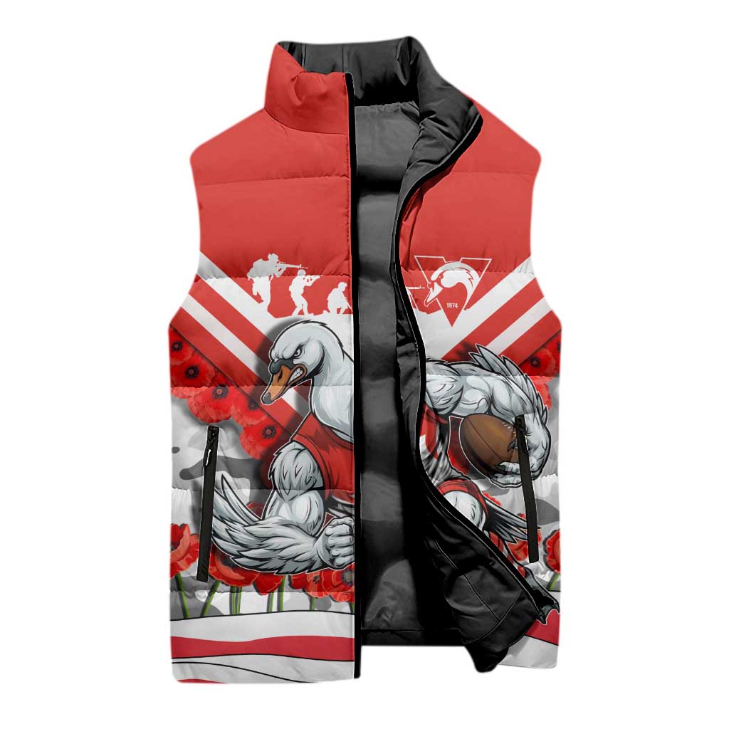 Personalised Sydney Swans ANZAC Sleeveless Puffer Jacket Military Remembrance Australian Football Mascot Camouflage