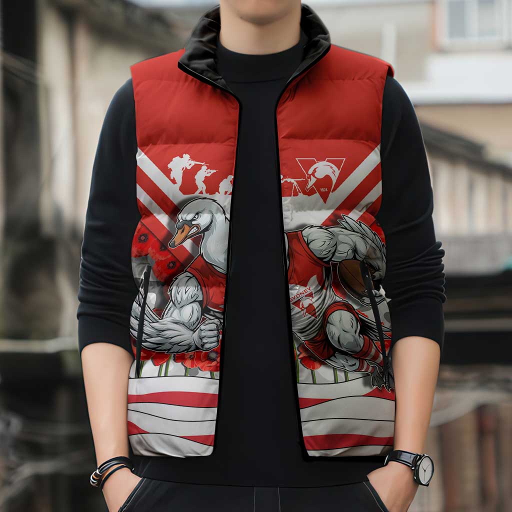 Personalised Sydney Swans ANZAC Sleeveless Puffer Jacket Military Remembrance Australian Football Mascot Camouflage