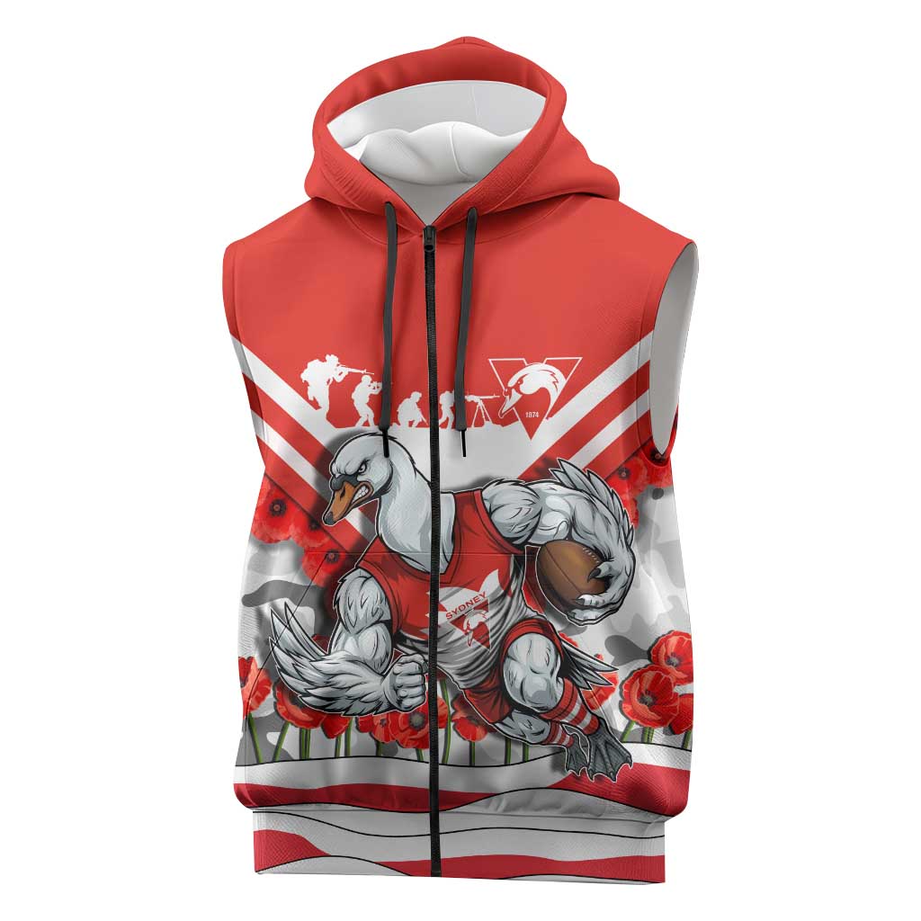 Personalised Sydney Swans ANZAC Sleeveless Zip Hoodie Military Remembrance Australian Football Mascot Camouflage