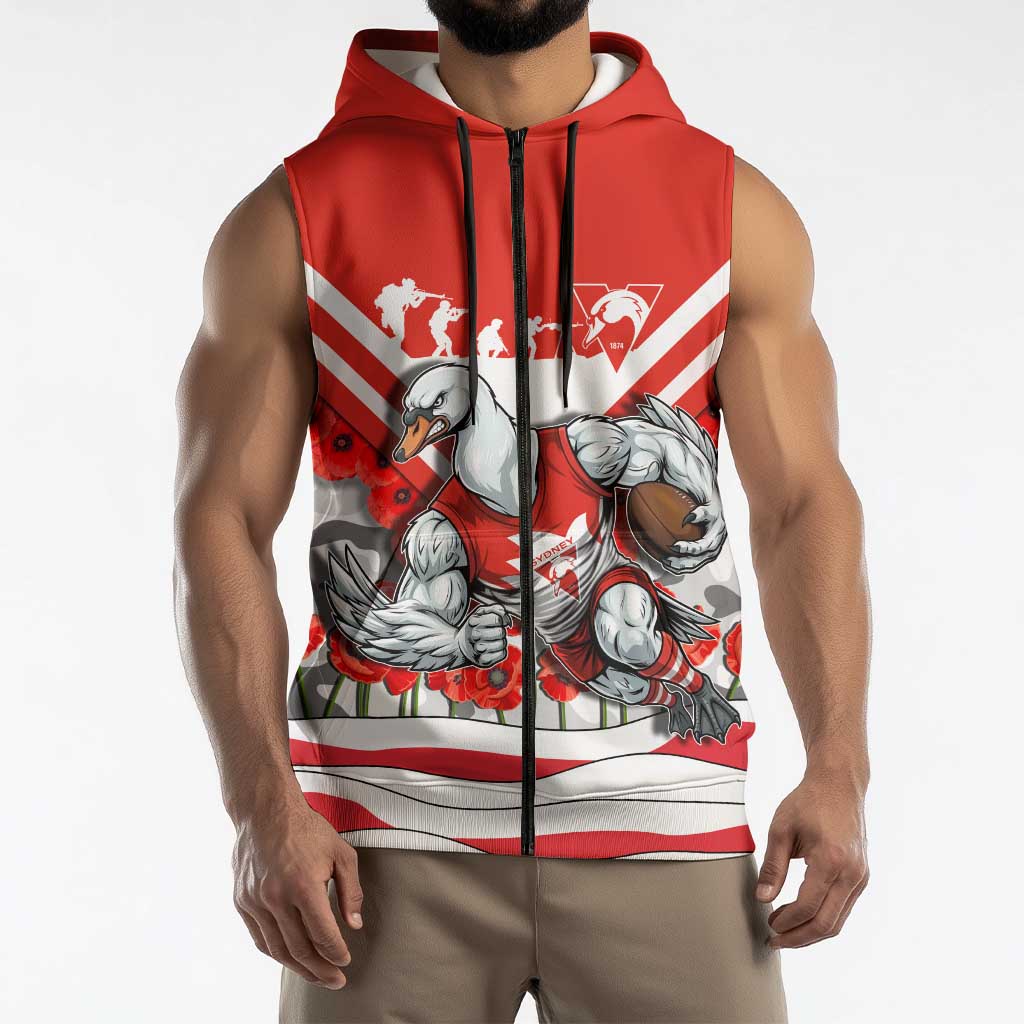Personalised Sydney Swans ANZAC Sleeveless Zip Hoodie Military Remembrance Australian Football Mascot Camouflage
