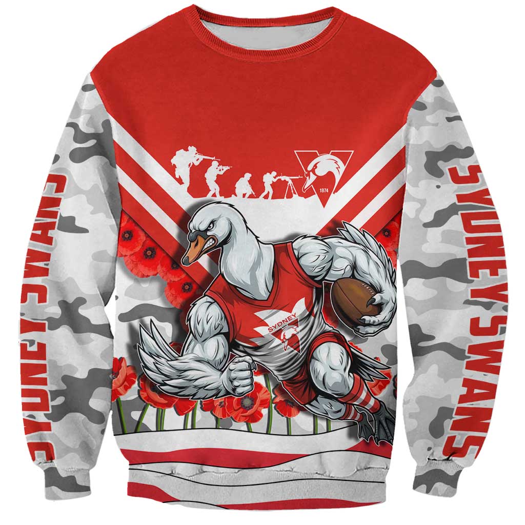 Personalised Sydney Swans ANZAC Sweatshirt Military Remembrance Australian Football Mascot Camouflage