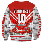 Personalised Sydney Swans ANZAC Sweatshirt Military Remembrance Australian Football Mascot Camouflage