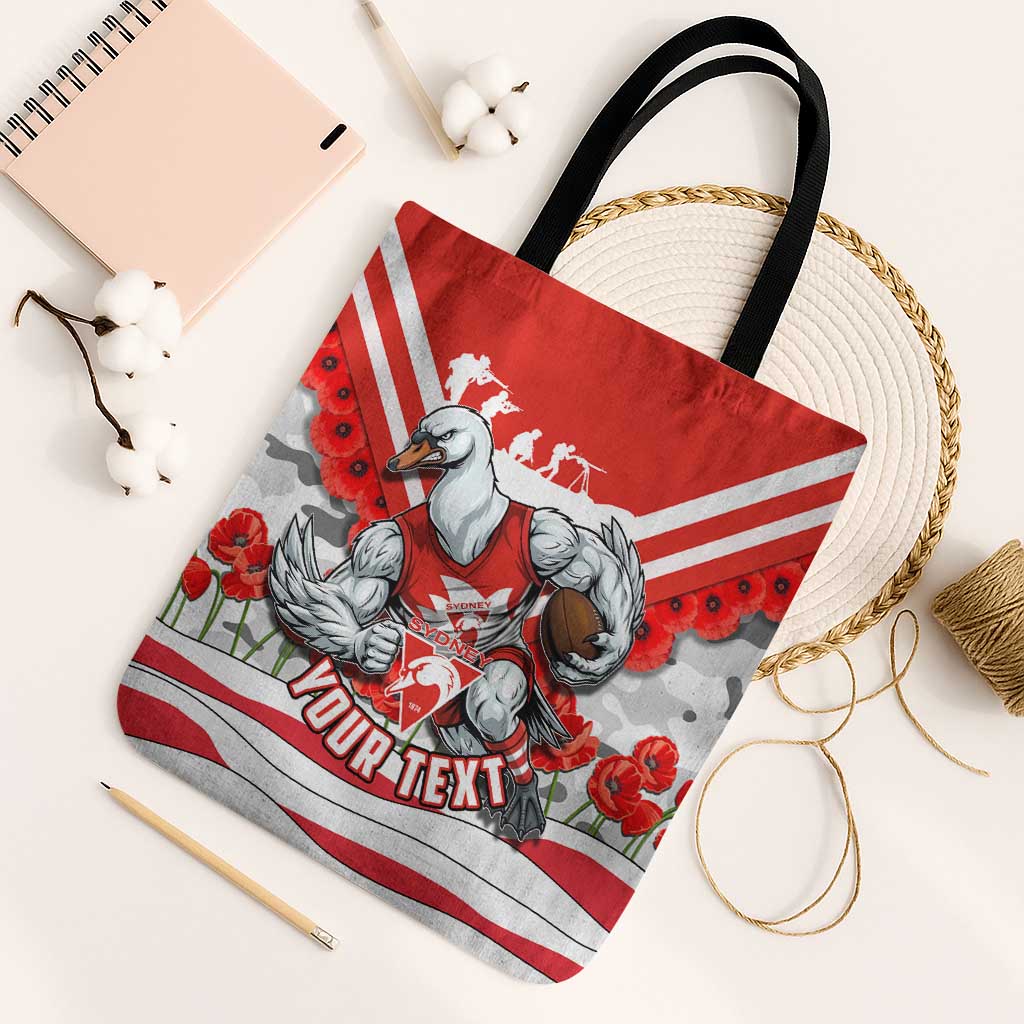 Personalised Sydney Swans ANZAC Tote Bag Military Remembrance Australian Football Mascot Camouflage