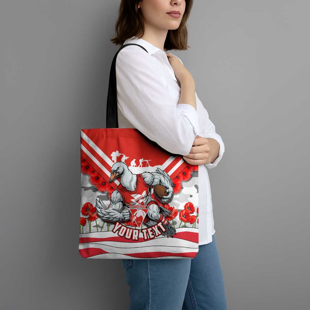 Personalised Sydney Swans ANZAC Tote Bag Military Remembrance Australian Football Mascot Camouflage
