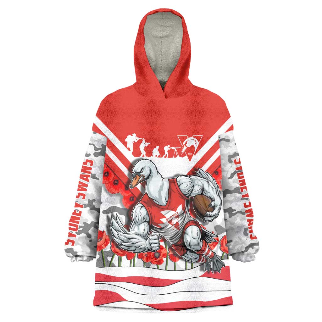 Personalised Sydney Swans ANZAC Wearable Blanket Hoodie Military Remembrance Australian Football Mascot Camouflage