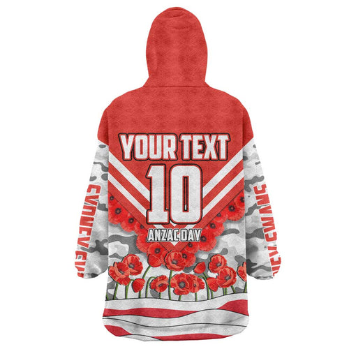 Personalised Sydney Swans ANZAC Wearable Blanket Hoodie Military Remembrance Australian Football Mascot Camouflage