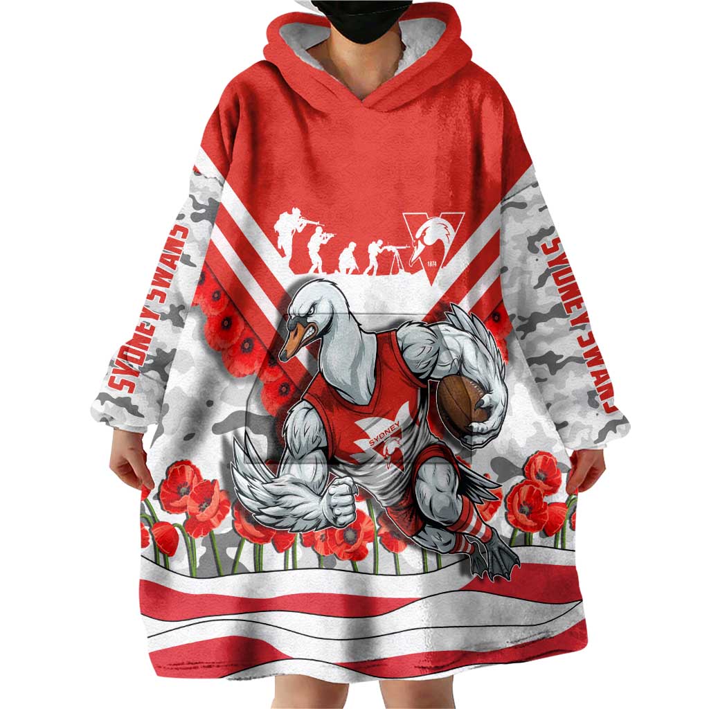 Personalised Sydney Swans ANZAC Wearable Blanket Hoodie Military Remembrance Australian Football Mascot Camouflage
