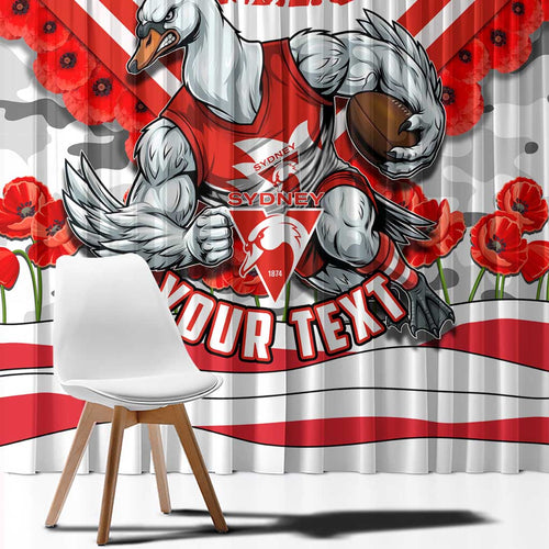 Personalised Sydney Swans ANZAC Window Curtain Military Remembrance Australian Football Mascot Camouflage
