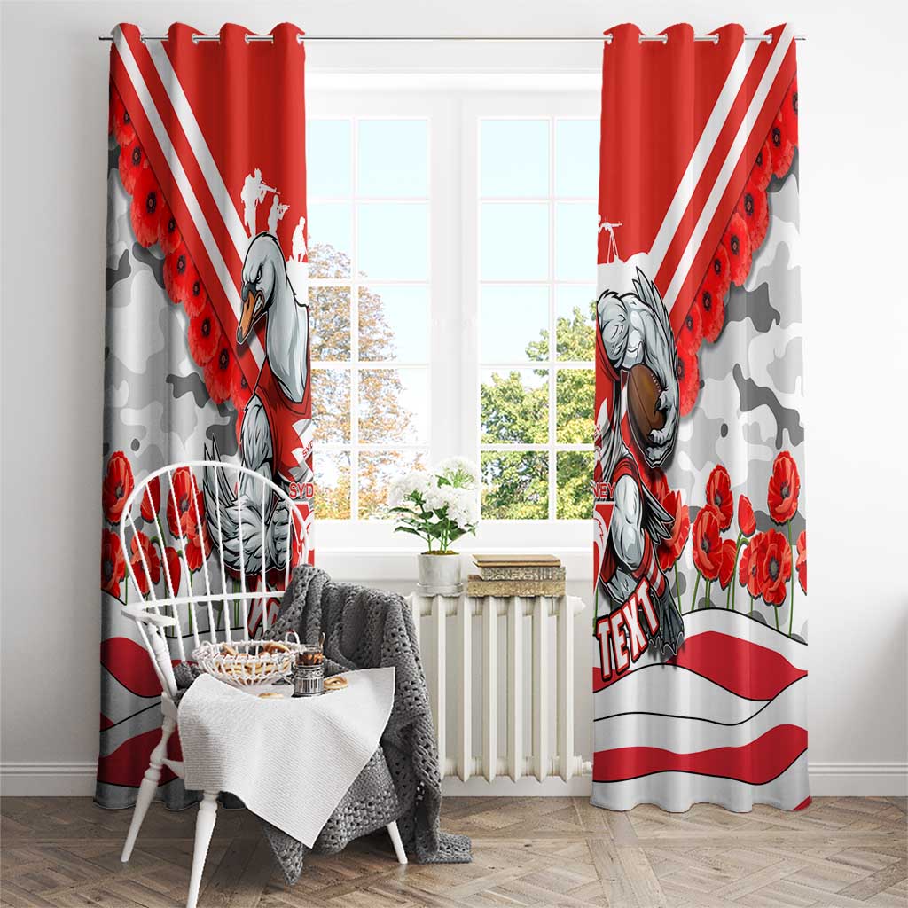 Personalised Sydney Swans ANZAC Window Curtain Military Remembrance Australian Football Mascot Camouflage