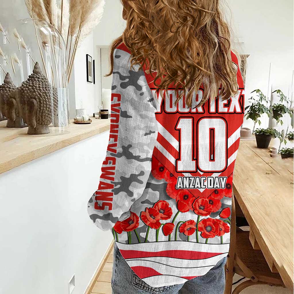 Personalised Sydney Swans ANZAC Women Casual Shirt Military Remembrance Australian Football Mascot Camouflage