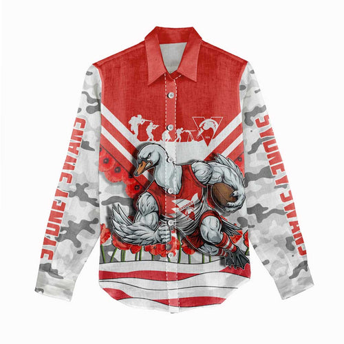 Personalised Sydney Swans ANZAC Women Casual Shirt Military Remembrance Australian Football Mascot Camouflage