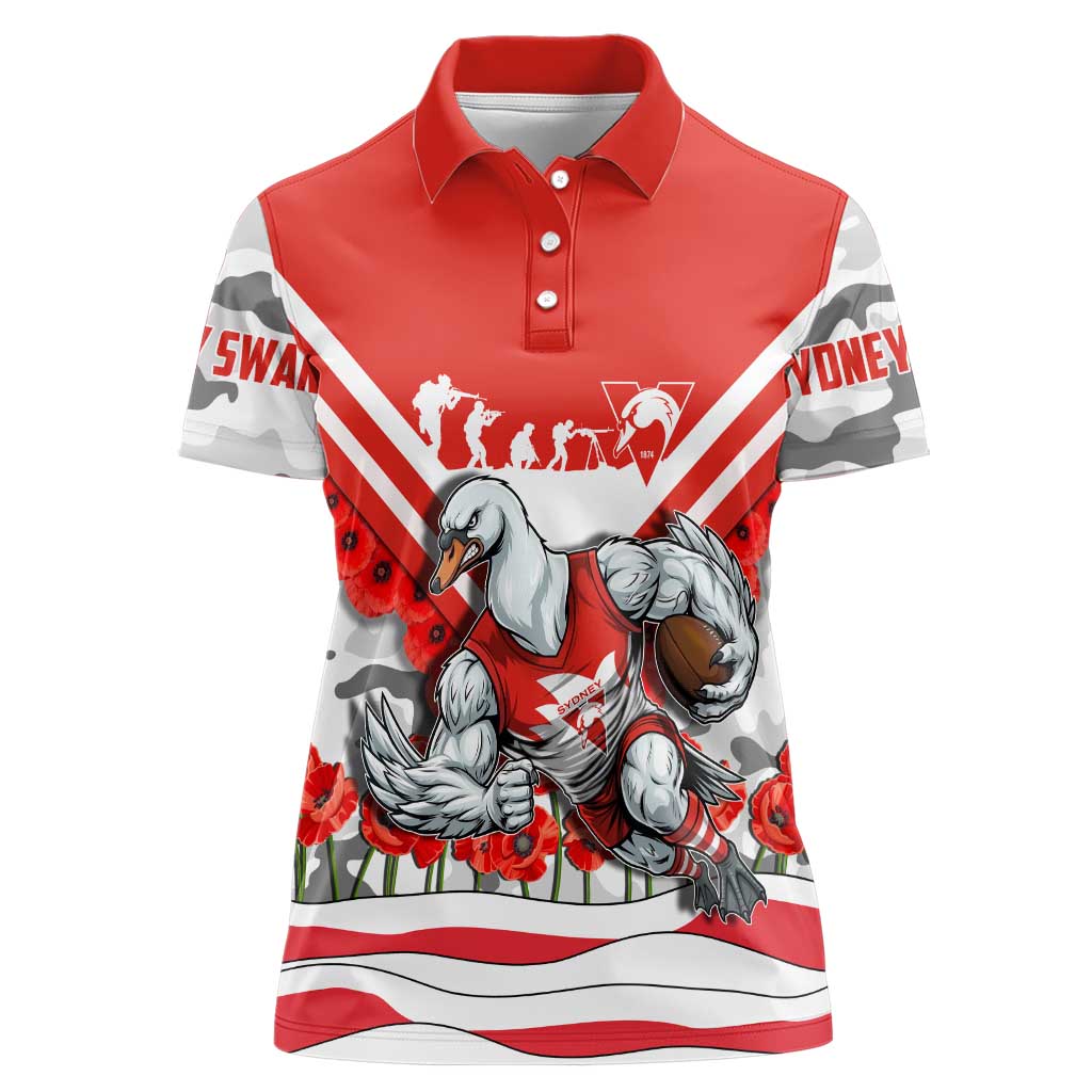 Personalised Sydney Swans ANZAC Women Polo Shirt Military Remembrance Australian Football Mascot Camouflage