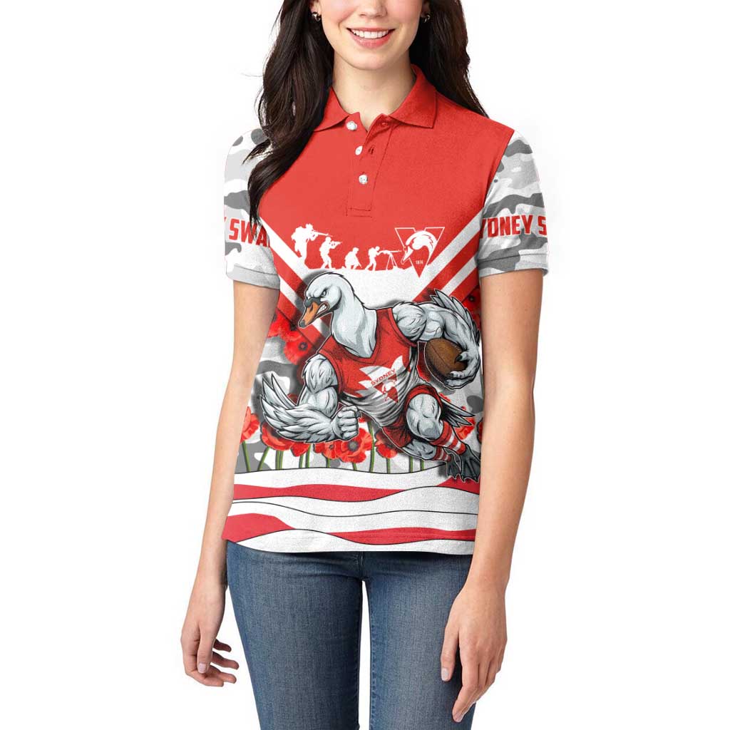 Personalised Sydney Swans ANZAC Women Polo Shirt Military Remembrance Australian Football Mascot Camouflage