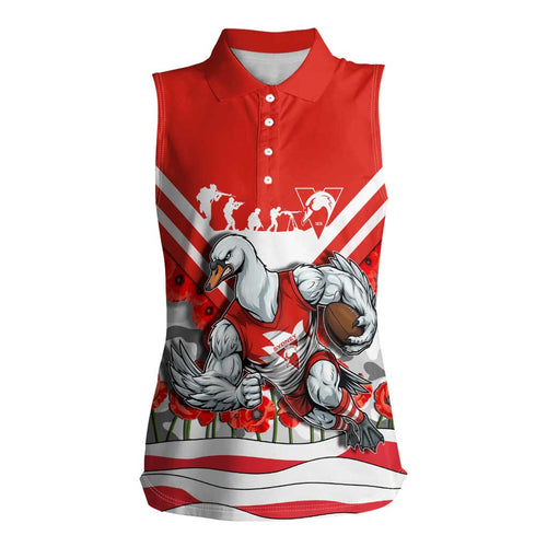 Personalised Sydney Swans ANZAC Women Sleeveless Polo Shirt Military Remembrance Australian Football Mascot Camouflage