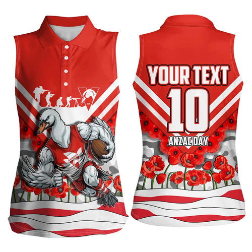 Personalised Sydney Swans ANZAC Women Sleeveless Polo Shirt Military Remembrance Australian Football Mascot Camouflage