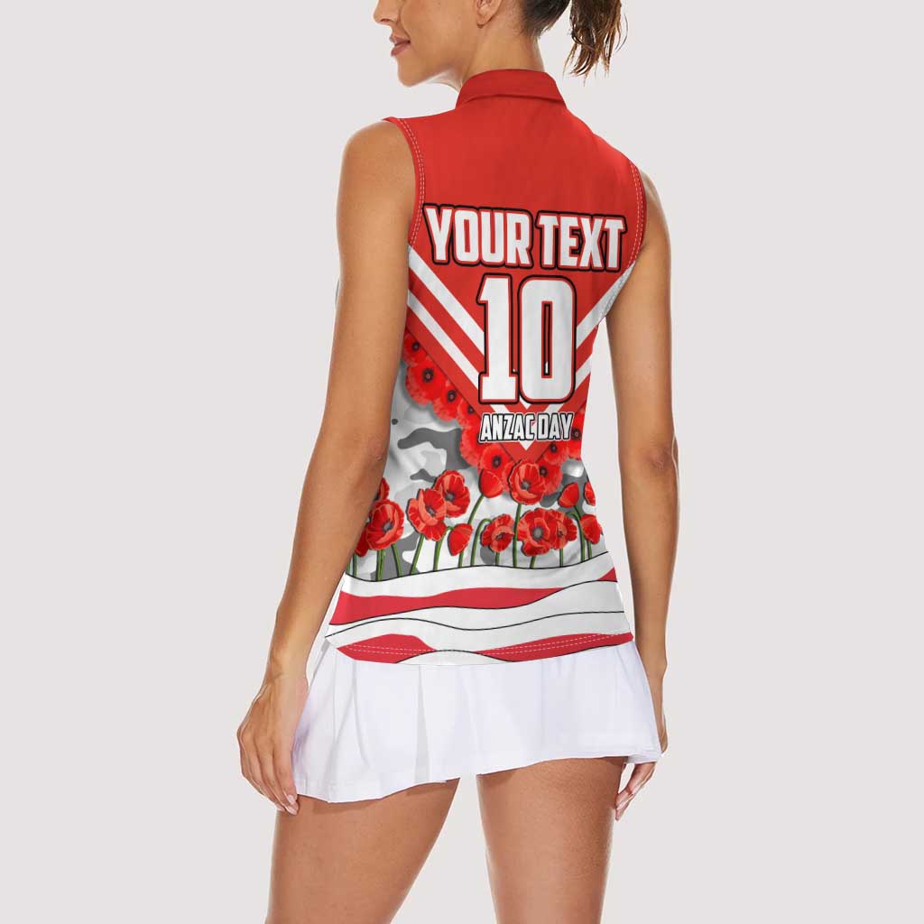 Personalised Sydney Swans ANZAC Women Sleeveless Polo Shirt Military Remembrance Australian Football Mascot Camouflage