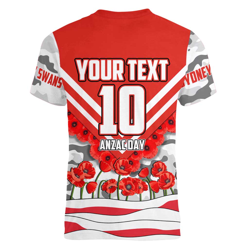 Personalised Sydney Swans ANZAC Women V-Neck T-Shirt Military Remembrance Australian Football Mascot Camouflage