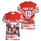 Personalised Sydney Swans ANZAC Women V-Neck T-Shirt Military Remembrance Australian Football Mascot Camouflage