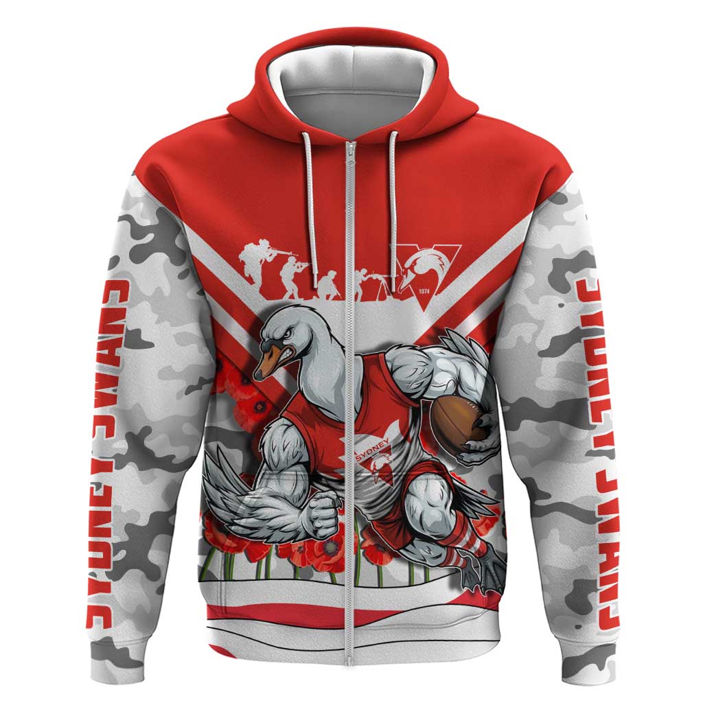 Personalised Sydney Swans ANZAC Zip Hoodie Military Remembrance Australian Football Mascot Camouflage