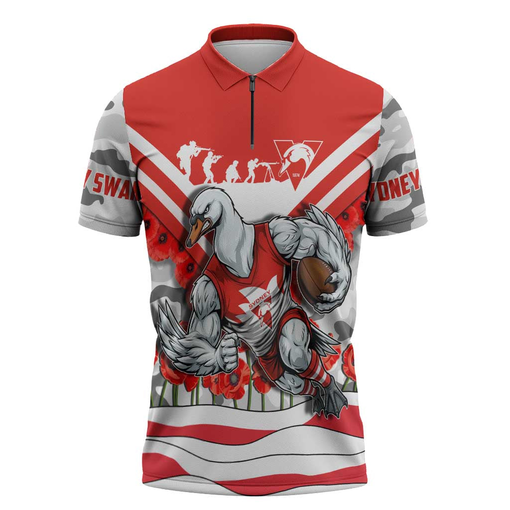 Personalised Sydney Swans ANZAC Zipper Polo Shirt Military Remembrance Australian Football Mascot Camouflage
