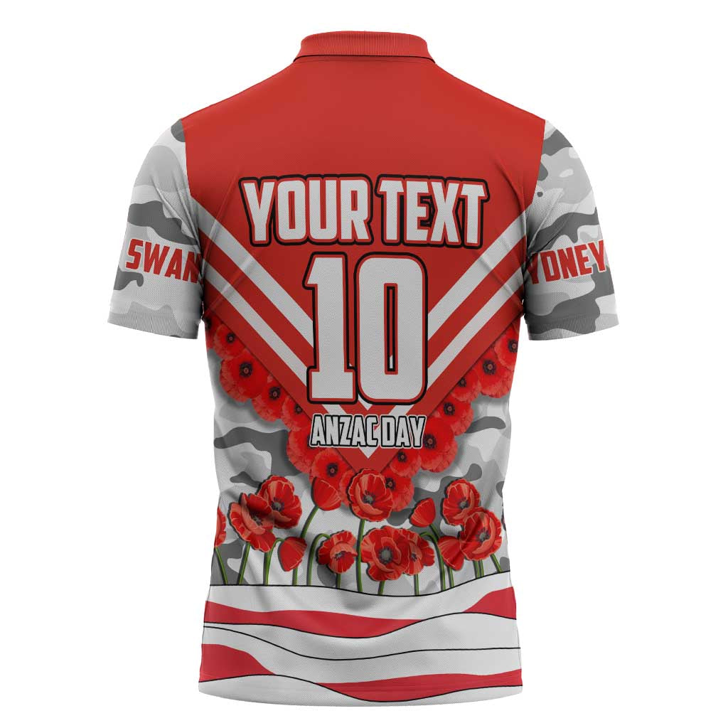 Personalised Sydney Swans ANZAC Zipper Polo Shirt Military Remembrance Australian Football Mascot Camouflage
