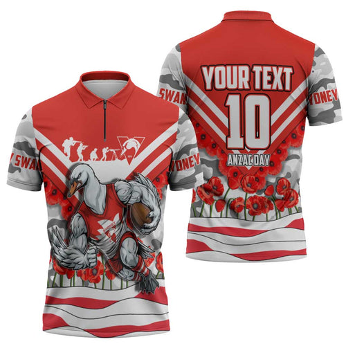 Personalised Sydney Swans ANZAC Zipper Polo Shirt Military Remembrance Australian Football Mascot Camouflage