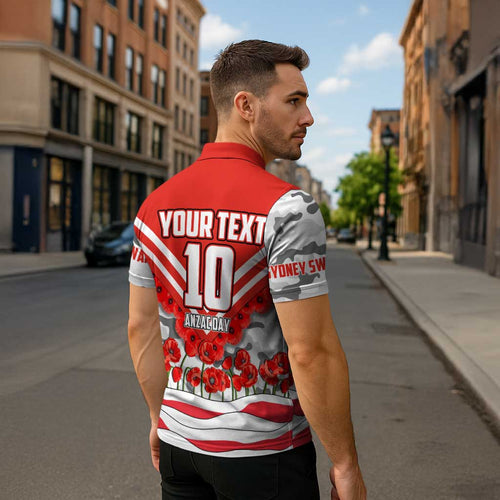 Personalised Sydney Swans ANZAC Zipper Polo Shirt Military Remembrance Australian Football Mascot Camouflage