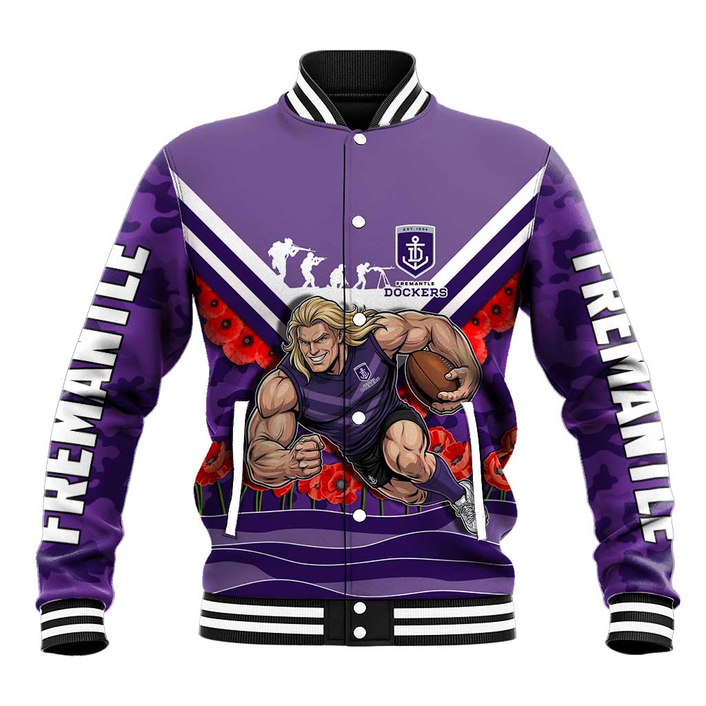 Personalised Fremantle Dockers ANZAC Baseball Jacket Military Remembrance Australian Football Mascot Camouflage