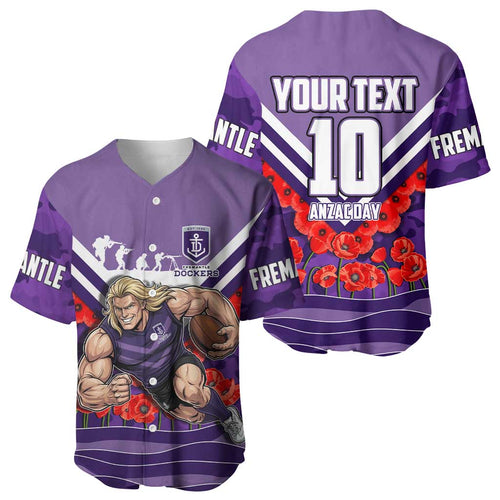 Personalised Fremantle Dockers ANZAC Baseball Jersey Military Remembrance Australian Football Mascot Camouflage
