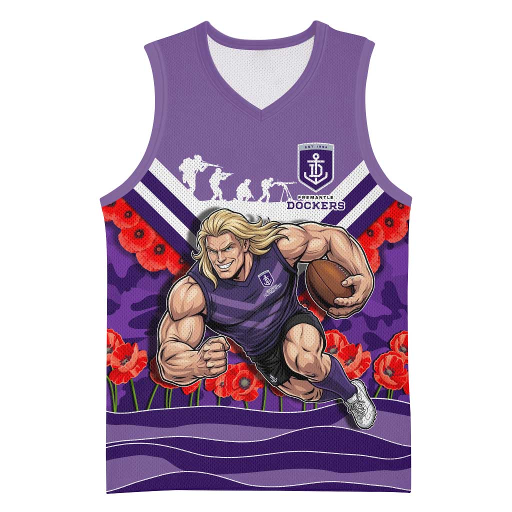 Personalised Fremantle Dockers ANZAC Basketball Jersey Military Remembrance Australian Football Mascot Camouflage