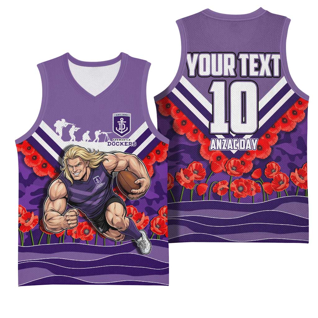 Personalised Fremantle Dockers ANZAC Basketball Jersey Military Remembrance Australian Football Mascot Camouflage