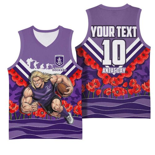 Personalised Fremantle Dockers ANZAC Basketball Jersey Military Remembrance Australian Football Mascot Camouflage