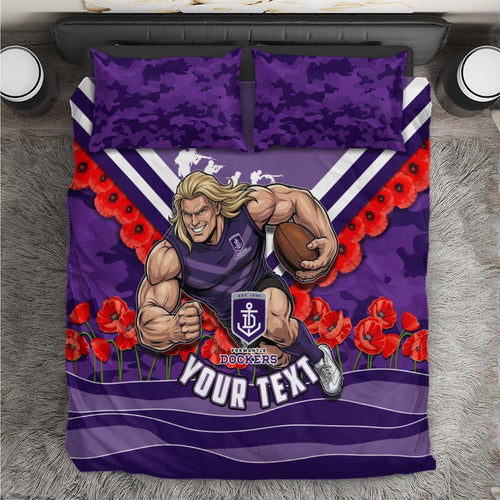 Personalised Fremantle Dockers ANZAC Bedding Set Military Remembrance Australian Football Mascot Camouflage