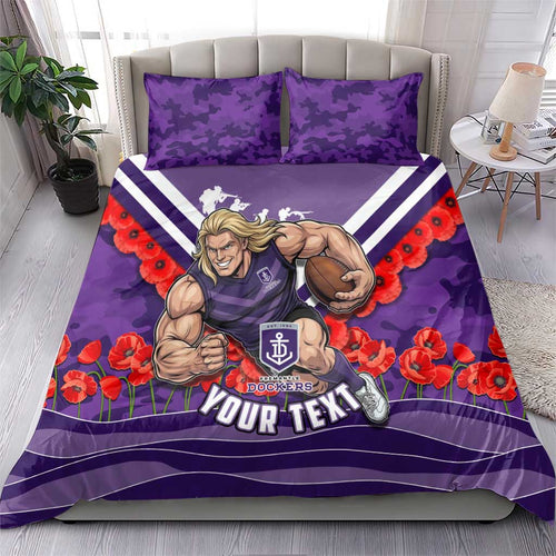 Personalised Fremantle Dockers ANZAC Bedding Set Military Remembrance Australian Football Mascot Camouflage