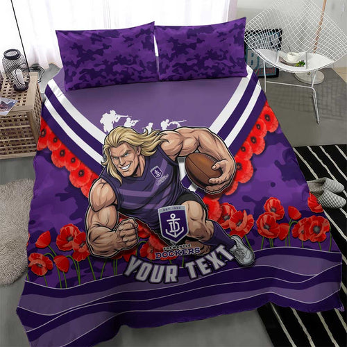 Personalised Fremantle Dockers ANZAC Bedding Set Military Remembrance Australian Football Mascot Camouflage