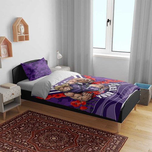 Personalised Fremantle Dockers ANZAC Bedding Set Military Remembrance Australian Football Mascot Camouflage