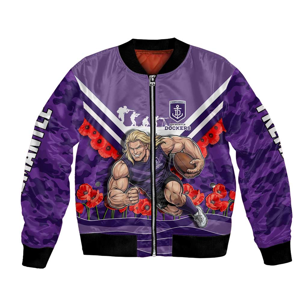 Personalised Fremantle Dockers ANZAC Bomber Jacket Military Remembrance Australian Football Mascot Camouflage