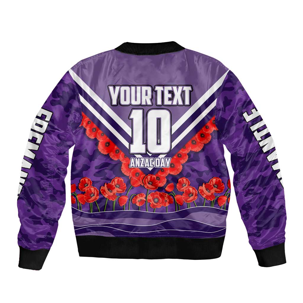Personalised Fremantle Dockers ANZAC Bomber Jacket Military Remembrance Australian Football Mascot Camouflage