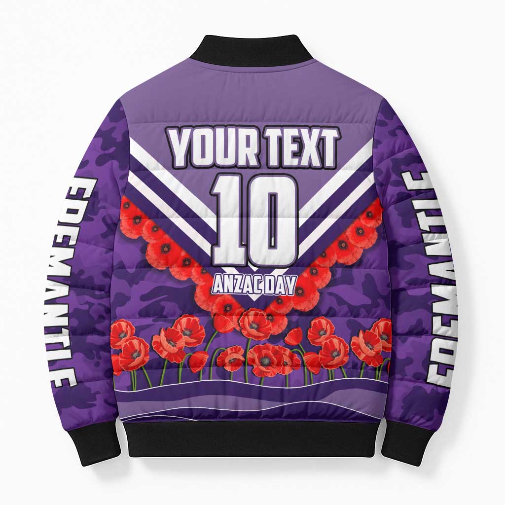 Personalised Fremantle Dockers ANZAC Bomber Puffer Jacket Military Remembrance Australian Football Mascot Camouflage