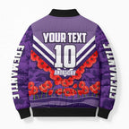Personalised Fremantle Dockers ANZAC Bomber Puffer Jacket Military Remembrance Australian Football Mascot Camouflage