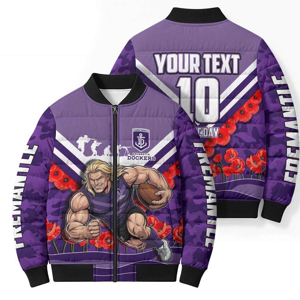 Personalised Fremantle Dockers ANZAC Bomber Puffer Jacket Military Remembrance Australian Football Mascot Camouflage