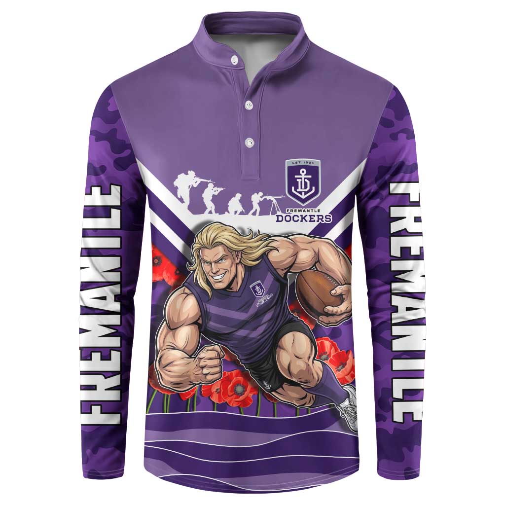 Personalised Fremantle Dockers ANZAC Button Sweatshirt Military Remembrance Australian Football Mascot Camouflage